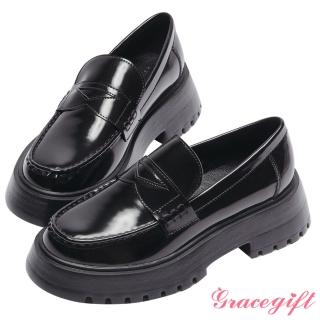 【Grace Gift】innisfree韓系聯名-車線便仕鋸齒厚底樂福鞋(黑漆)