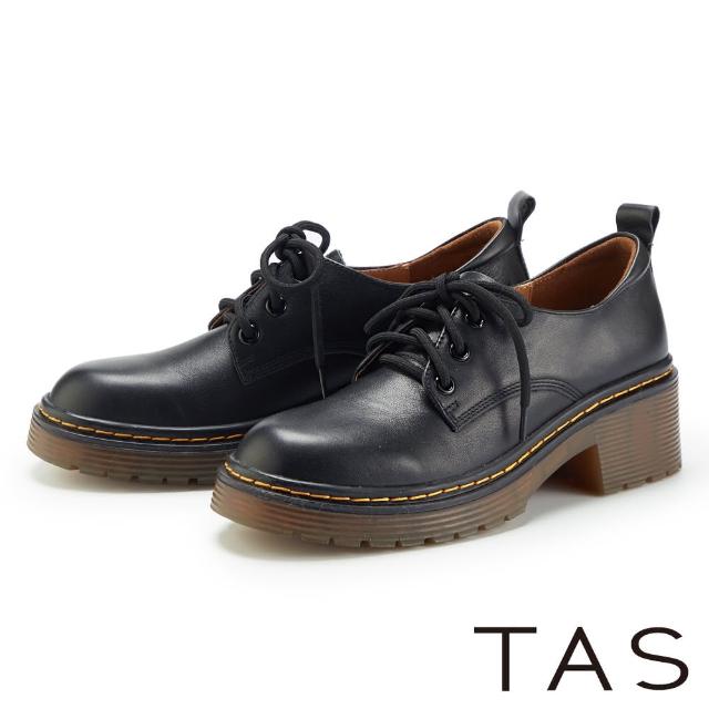 【TAS】質感牛皮綁帶厚底牛津鞋(黑色)