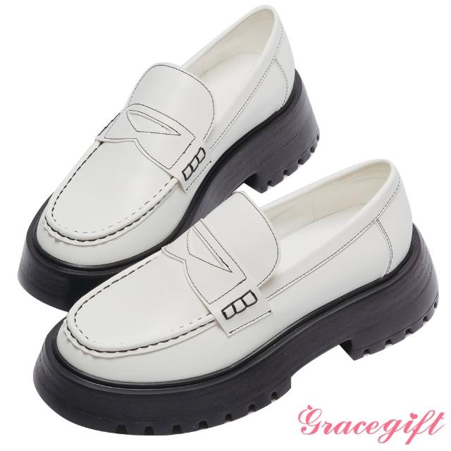 【Grace Gift】innisfree韓系聯名-車線便仕鋸齒厚底樂福鞋(米白)