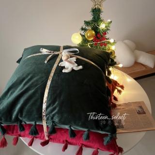 【Thirteen 拾參家居】流蘇天鵝絨素色抱枕套(交換禮物 聖誕節 沙發靠墊 軟裝佈置)