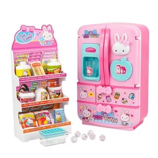 【孩子國】粉紅兔魔法冰箱/擬真製冰多門冰箱套組(家家酒遊戲)