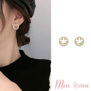 【MISS KOREA】韓國設計925銀針閃耀美鑽可愛笑臉造型耳環(925銀針耳環 美鑽耳環 笑臉耳環)