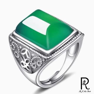 【RJ New York】綠黑瑪瑙泰銀四方復古彈性開口戒指(2色可選)