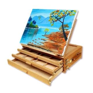 高級櫸木製三層抽屜式畫架(手提畫箱/寫生/桌上型畫架)