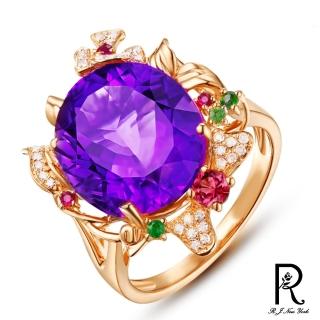 【RJ New York】紫晶奢華鑲鑽玫瑰金彈性開口戒指(紫色)