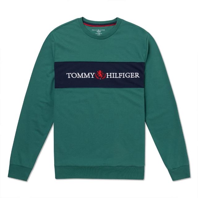 【Tommy Hilfiger】TOMMY 經典刺繡文字Logo大學T恤 上衣-綠色(百搭爆款/可男女搭配/平輸品)