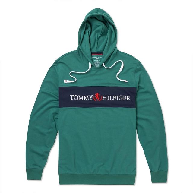 【Tommy Hilfiger】TOMMY 經典刺繡文字Logo連帽T恤 上衣-綠色(平輸品)