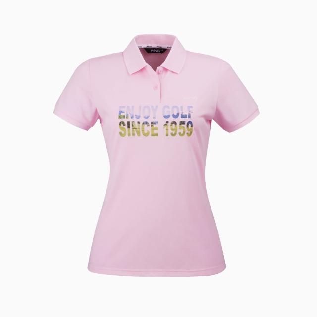 【PING】女款漸層標語短袖 POLO衫-粉紅(吸濕排汗/GOLF/高爾夫球衫/RA21192-15)
