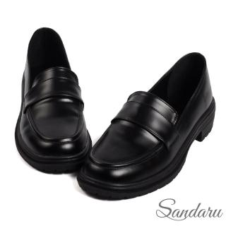 【SANDARU 山打努】樂福鞋 經典一字素面低跟鞋(黑)