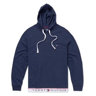 【Tommy Hilfiger】TOMMY 經典刺繡文字Logo連帽T恤 上衣-深藍色(平輸品)