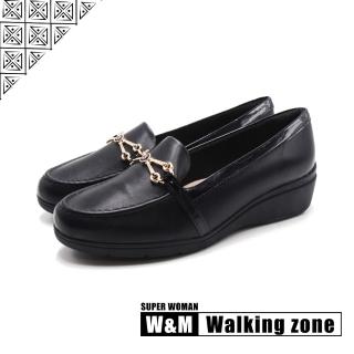 【WALKING ZONE】女 SUPER WOMAN系列 交叉LOGO莫卡辛休閒鞋 女鞋(黑)