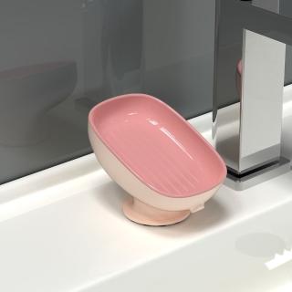 【WO HOME】日式肥皂盒瀝水盒免打孔家用吸盤-珊瑚紅(不積水浴室香皂置物架)