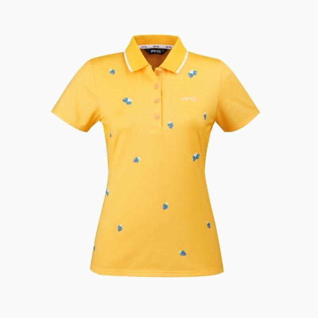 【PING】女款萊姆印花短袖POLO衫-黃橘(吸濕排汗/GOLF/高爾夫球衫/RA21113-25)