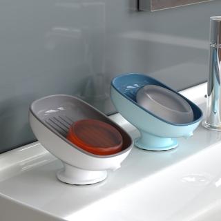 【WO HOME】日式肥皂盒瀝水盒免打孔家用吸盤-天青藍(不積水浴室香皂置物架)