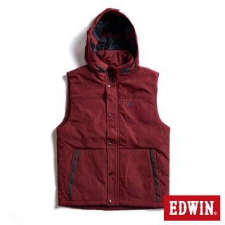 【EDWIN】男裝 異素材剪接鋪棉背心(朱紅色)