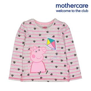 【mothercare】專櫃童裝 粉紅豬小妹/佩佩豬條紋長袖T恤(9-12個月)