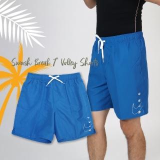 【NIKE 耐吉】海灘褲 Swoosh Break 亮藍 白 7吋 短褲 基本款 小勾 內裡 開衩 膝上 男款(NESSC599-458)