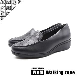 【WALKING ZONE】女 SUPER WOMAN系列 壓花樂福休閒鞋 女鞋(黑)