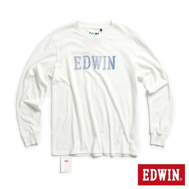 【EDWIN】男裝 再生系列 CORE牛仔LOGO長袖T恤(白色)