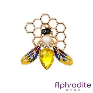 【Aphrodite 愛芙晶鑽】水滴寶石珍珠小蜜蜂蜂巢造型胸針(寶石胸針 珍珠胸針 蜜蜂胸針)