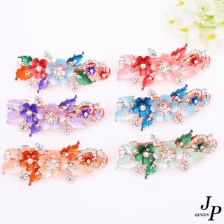 【Jpqueen】彩色縷空花朵水鑽彈簧髮夾髮飾(6色可選)