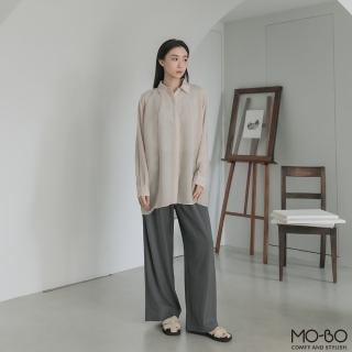 【MO-BO】暗門襟薄料直條長版襯衫(上衣)