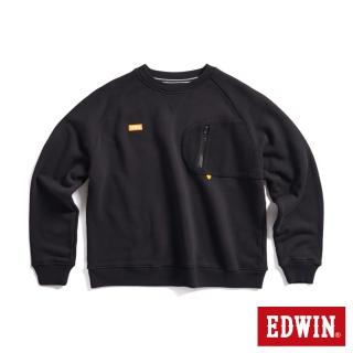 【EDWIN】男裝 橘標 拉鍊小口袋厚長袖T恤(黑色)
