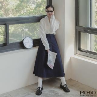 【MO-BO】剪接車線鈕釦傘襬丹寧裙(裙子)