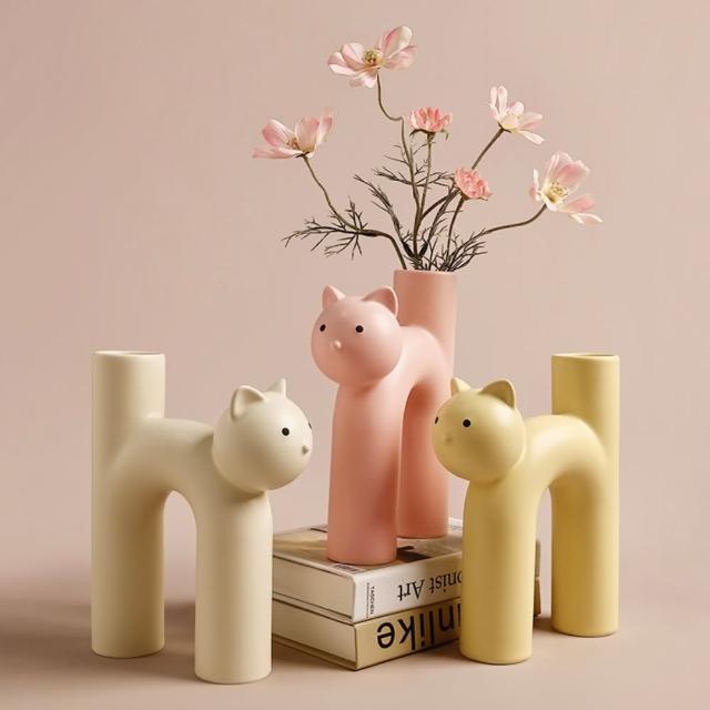 【木墨MUMO】北歐風貓咪管型花瓶擺飾(可愛貓咪造型擺飾)