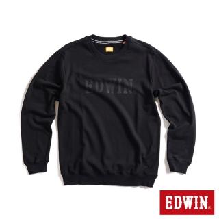 【EDWIN】男裝 橘標 斜紋LOGO厚長袖T恤(黑色)