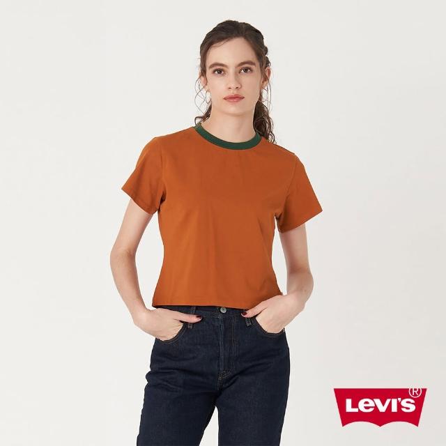 【LEVIS 官方旗艦】Gold Tab金標系列 女款 短版彈力修身短袖T恤 楓葉棕 熱賣單品 A3718-0008