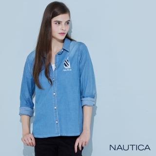 【NAUTICA】女裝 休閒簡約牛仔長袖襯衫(藍色)
