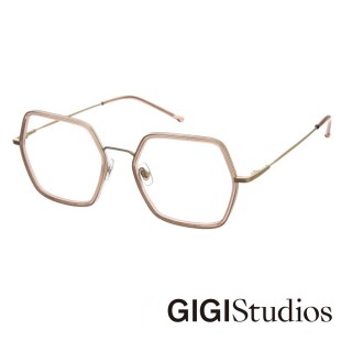 【GIGI Studios】純鈦超輕盈多邊形平光眼鏡(啞光金 - DASHA-8063/0)