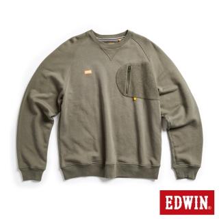【EDWIN】男裝 橘標 拉鍊小口袋厚長袖T恤(橄欖綠)