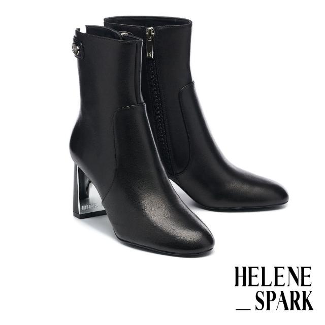 【HELENE SPARK】極致品味H雙環釦全真皮高跟短靴(黑)
