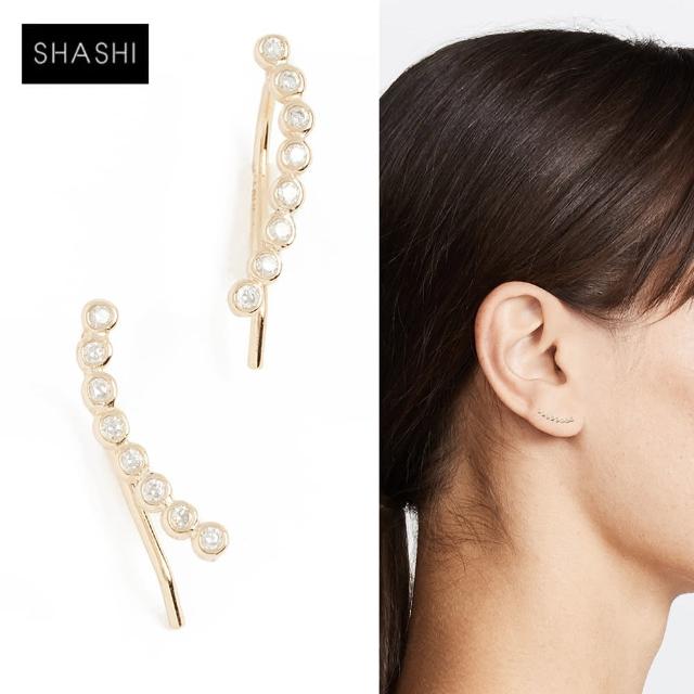 【SHASHI】紐約品牌 圓形白鑽貼合耳廓耳環 925純銀鑲18K金 Noa Climber(白鑽)
