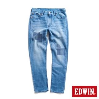 【EDWIN】男裝 仿拼接修身窄管牛仔長褲(石洗藍)