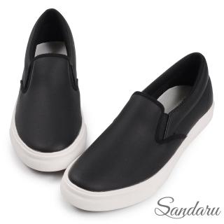 【SANDARU 山打努】懶人鞋 簡約超軟真皮墊休閒鞋(黑)