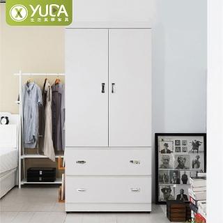 【YUDA 生活美學】炫風 3X6尺 純白 雙開門+雙抽屜衣櫃/衣櫥(內門含鏡子)