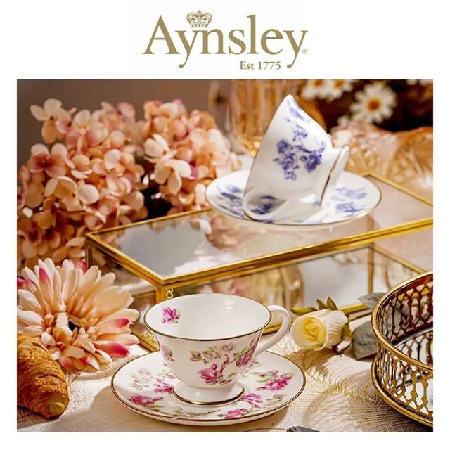 【英國Aynsley】紅玫瑰／藍玫瑰 骨瓷摩卡咖啡杯盤組 80ml(2款任選)母親節