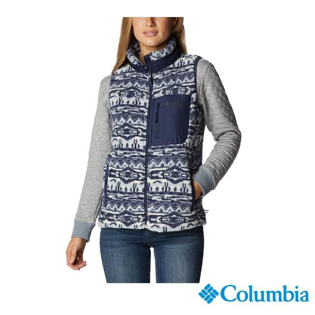 【Columbia 哥倫比亞 官方旗艦】女款- Omni-Shield 防潑抗污刷毛背心-藍色花紋(UXR09680BJ / 2022年秋冬)
