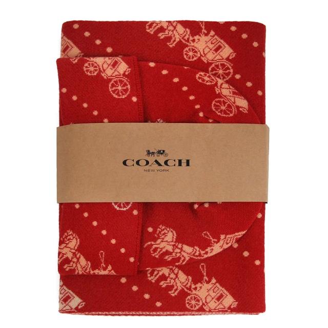 【COACH】羊毛圍巾毛帽組(紅色)