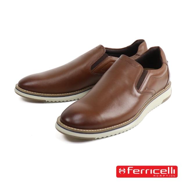 【Ferricelli】真皮素面健走懶人休閒鞋 棕色(F54665-CAP)