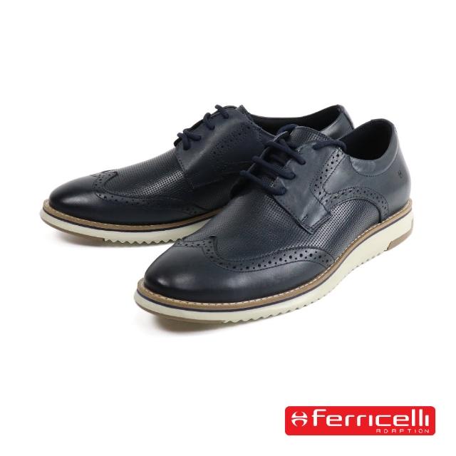 【Ferricelli】翼紋多孔透氣德比造型休閒鞋 海軍藍(F54655-BLU)