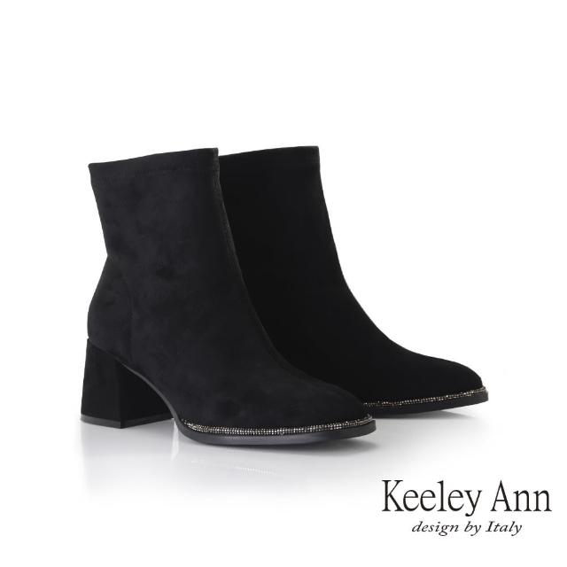 【Keeley Ann】水鑽方楦粗跟短靴(黑色277772210-Ann系列)