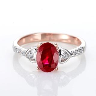 【DOLLY】14K金 緬甸紅寶石1克拉鑽石戒指(016)