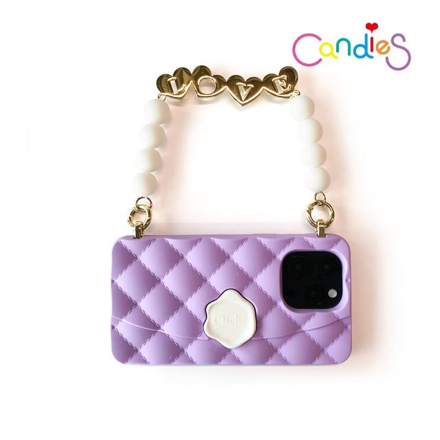 【Candies】iPhone 14 Pro 適用6.1吋 經典小香風晚宴包手機殼(Love-紫)