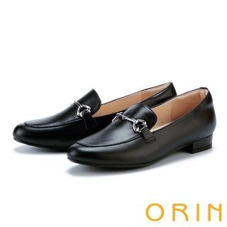 【ORIN】氣質馬銜釦真皮低跟樂福鞋(黑色)