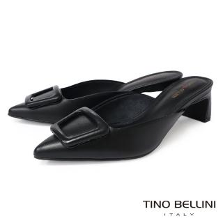 【TINO BELLINI 貝里尼】巴西進口牛皮尖頭方釦穆勒跟鞋FY2T001(黑)