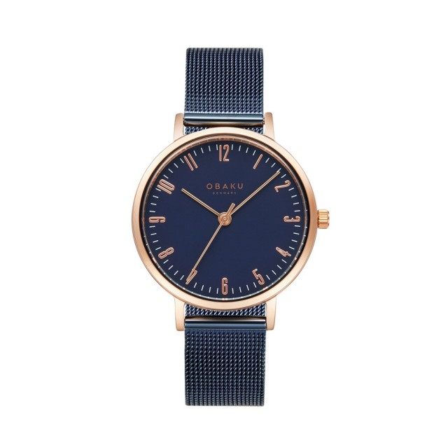 【OBAKU】城市探索淑女時尚腕錶-玫瑰金X藍(V248LXVLML)